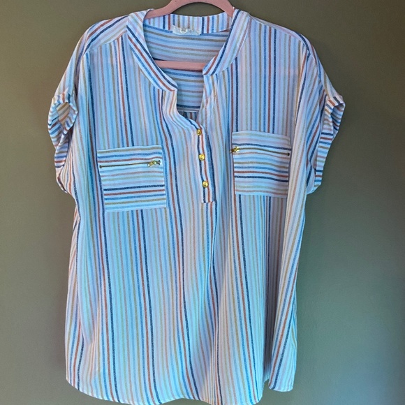 FLOWER AND FEATHER Tops - PLUS SIZE 2X STRIPED TOP SHIRT BLOUSE